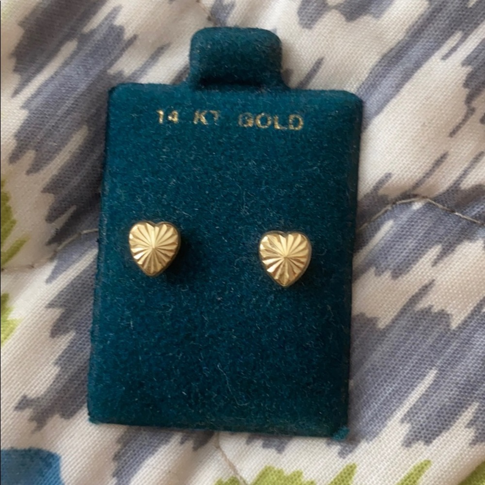 14K gold heart textured earrings screwbacks